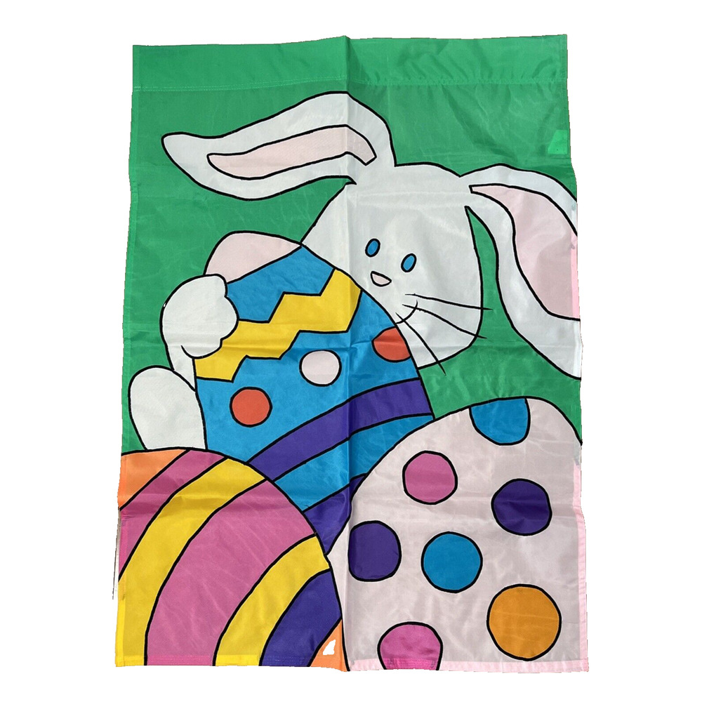 Easter Bunny Outdoor House Flag Garden Banner Two Sided 27x39 inches Green Blue